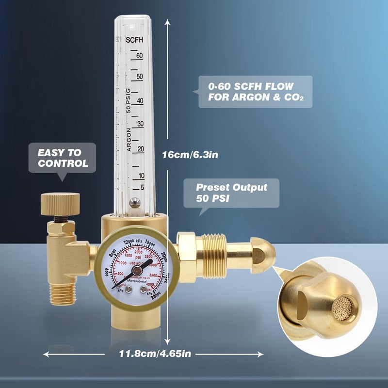 WeldingStop Argon/CO2 MIG TIG Gas Regulator Flow Meter Gauge Welding Weld with 6.5ft Gas Hose - Image 2